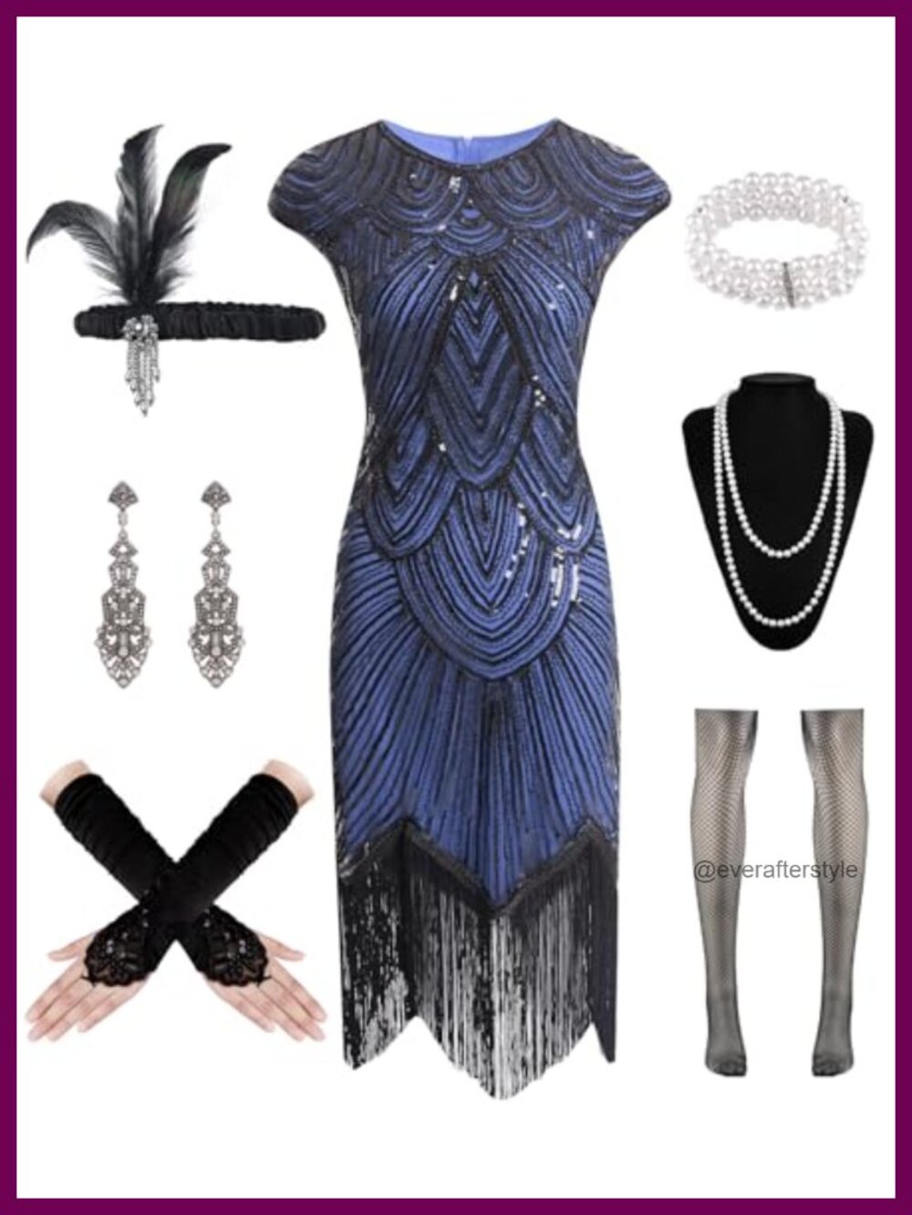 1920s Flapper Dress Set Sequin Fringe Costume with Gloves Headband Necklace